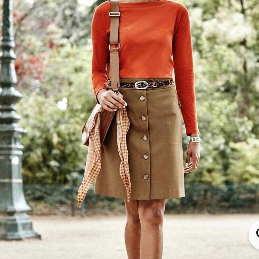 J. Jill Camel Colored Button-Front A-Line Skirt